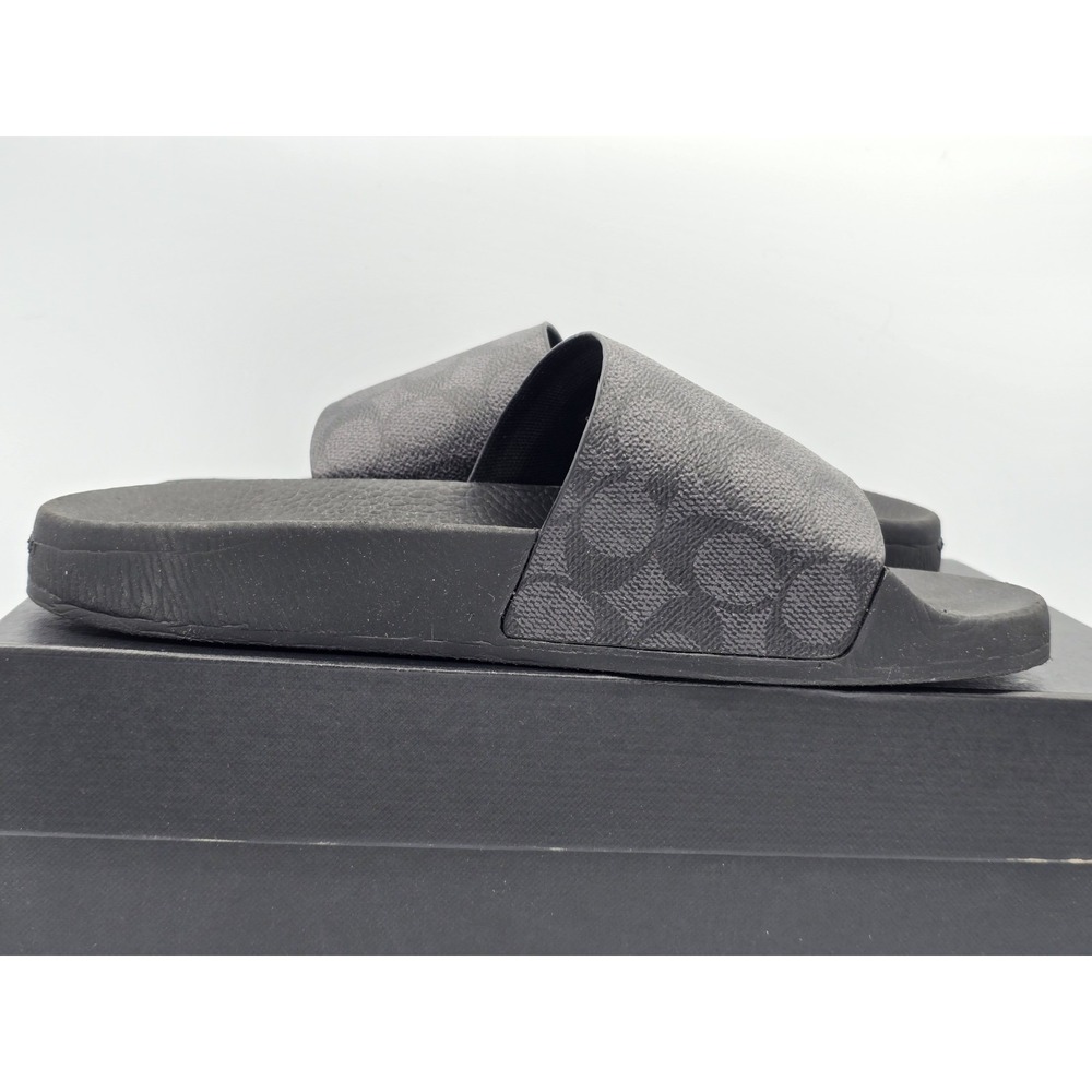 Coach SIG CTD CNVS POOL SL Black Signature Men's Canvas Slide Sandals Logo Sz 7 - Picture 5 of 12
